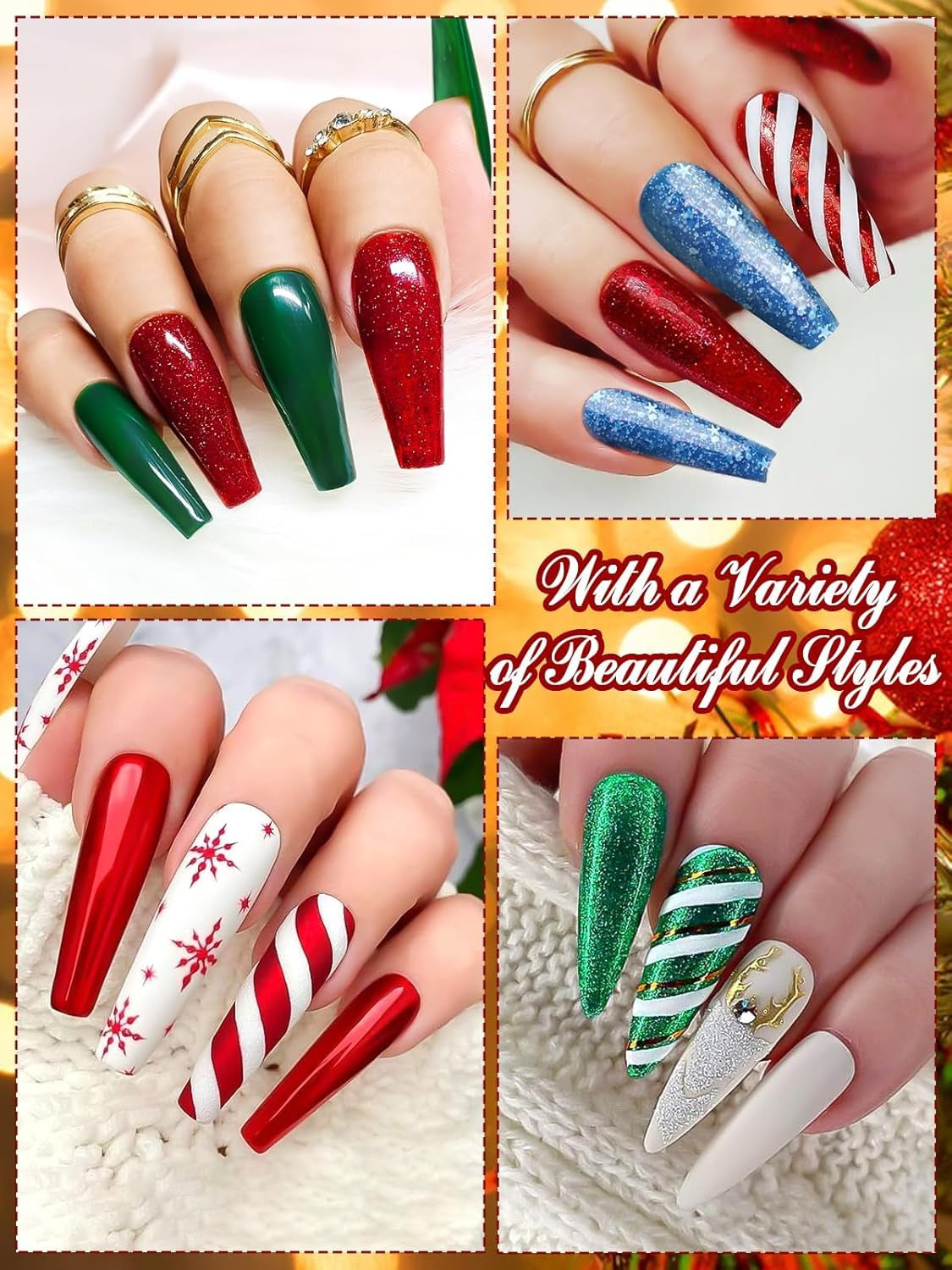 Gel Nail Polish Kit, 12 Colors Gel Polish Kit Red Green Gel Polish Glitter Blue Silver Gel Polish Set Christmas Nail Polish Kit DIY Manicure Set for Holiday Nail Art Decoration
