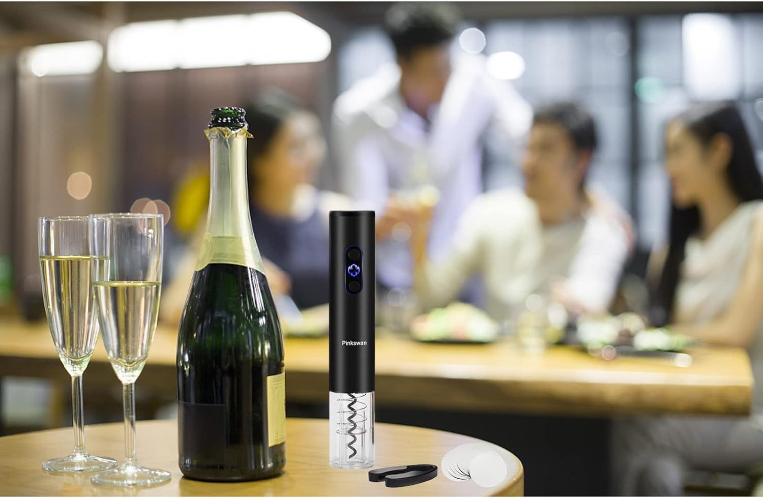 Electric Wine Opener Gift Kit for Wine Lover, Cordless Bottle Opener Automatic Corkscrew for Wine Enthusiast, Set Includes Electric Opener, Foil Cutter, Wine Pourer Disk Spout(Black)