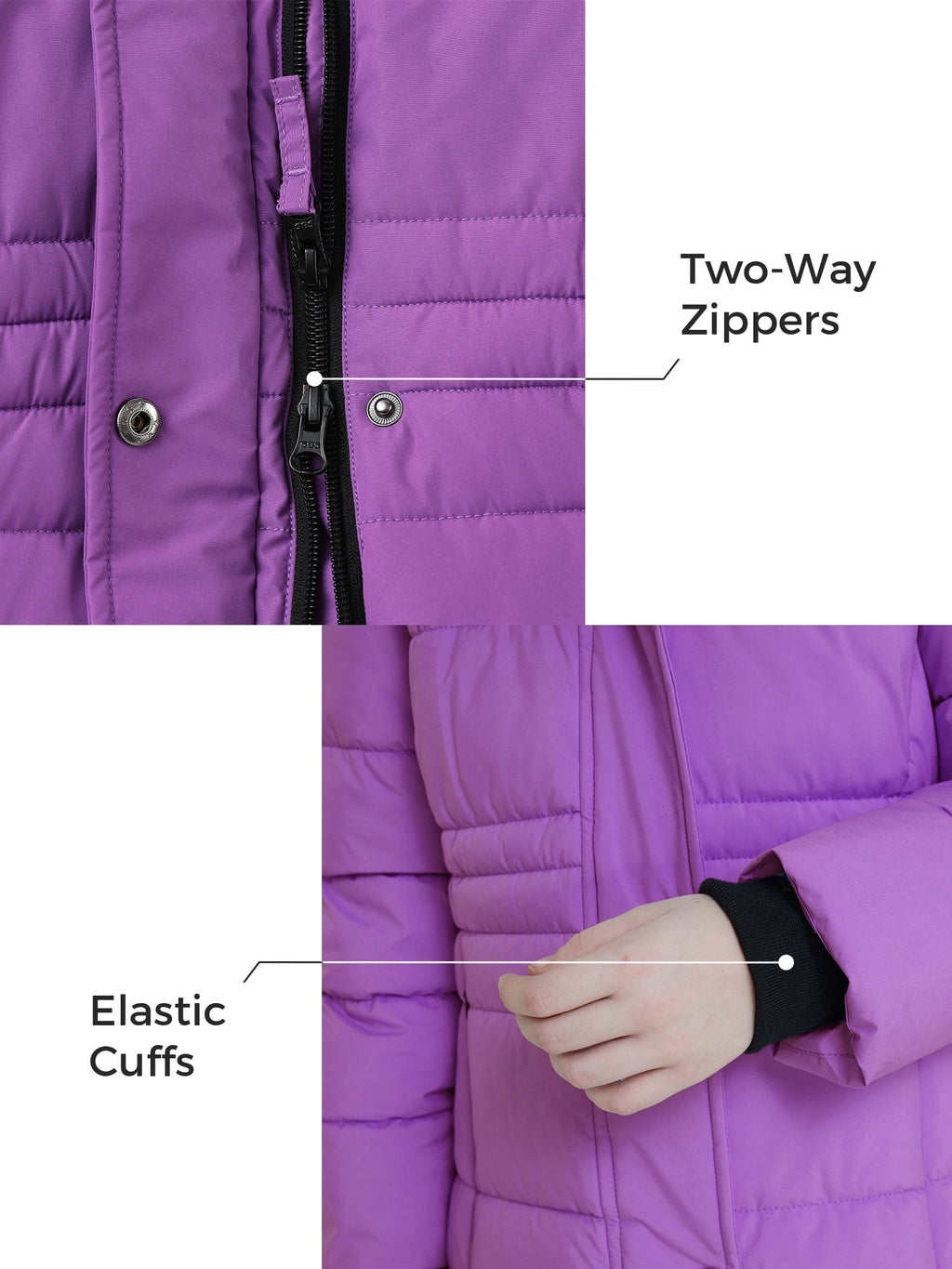Girls' Winter Jacket Waterproof Winter Coat Insulated Puffer Jacket Purple 10/12