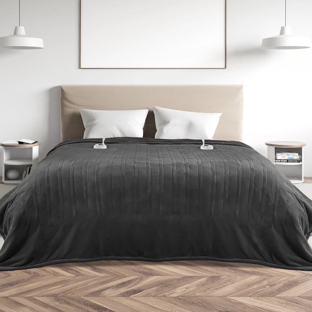 Electric Heated Blanket Queen Size 84''X90'', Fast Heating with Dual Controllers, 10 Heating Levels, 10H Timers, Preheat Function - Gray