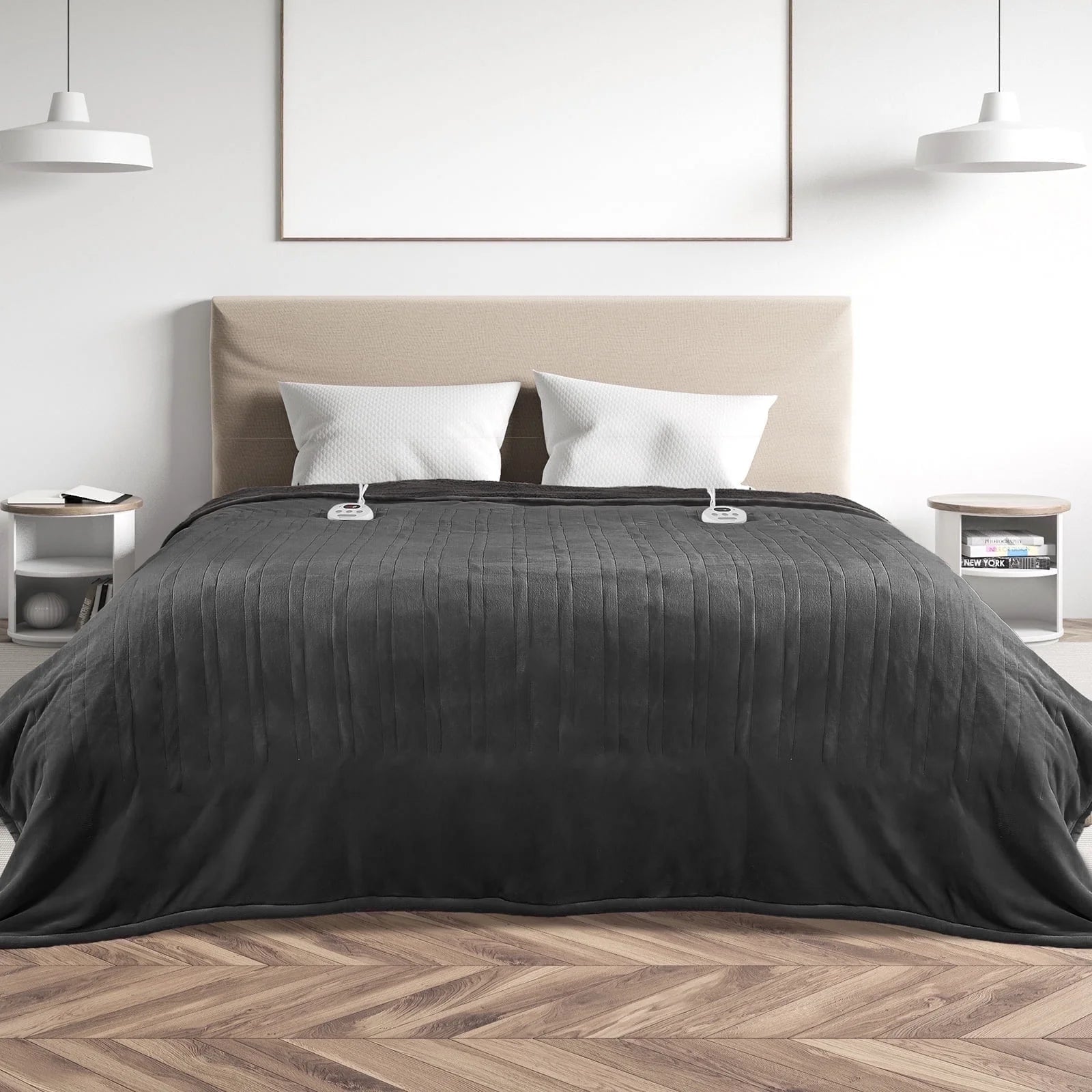 Electric Heated Blanket Queen Size 84''X90'', Fast Heating with Dual Controllers, 10 Heating Levels, 10H Timers, Preheat Function - Gray