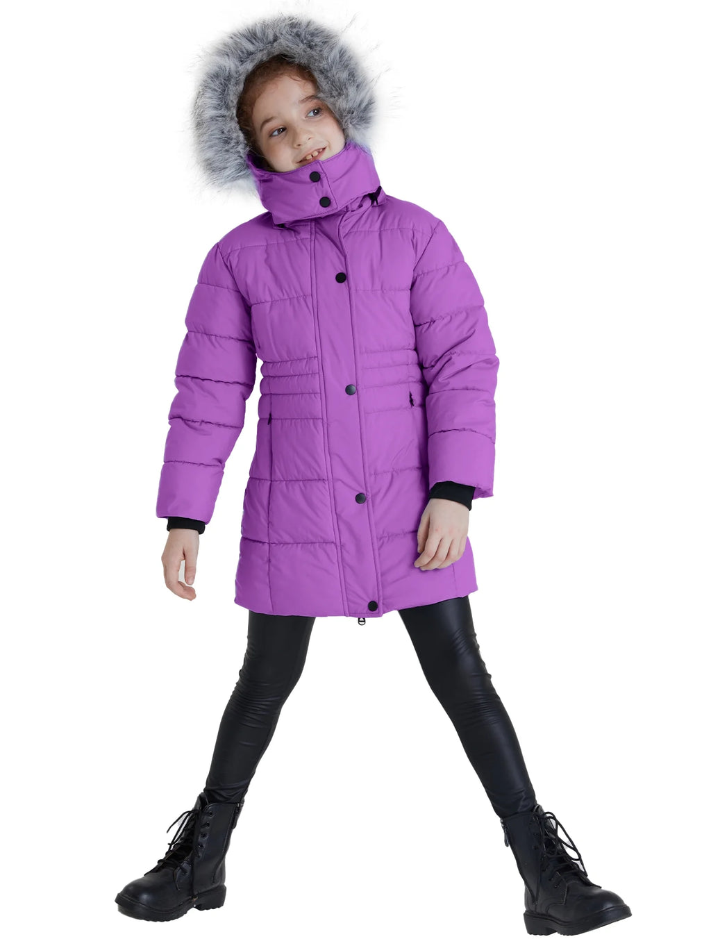 Girls' Winter Jacket Waterproof Winter Coat Insulated Puffer Jacket Purple 10/12