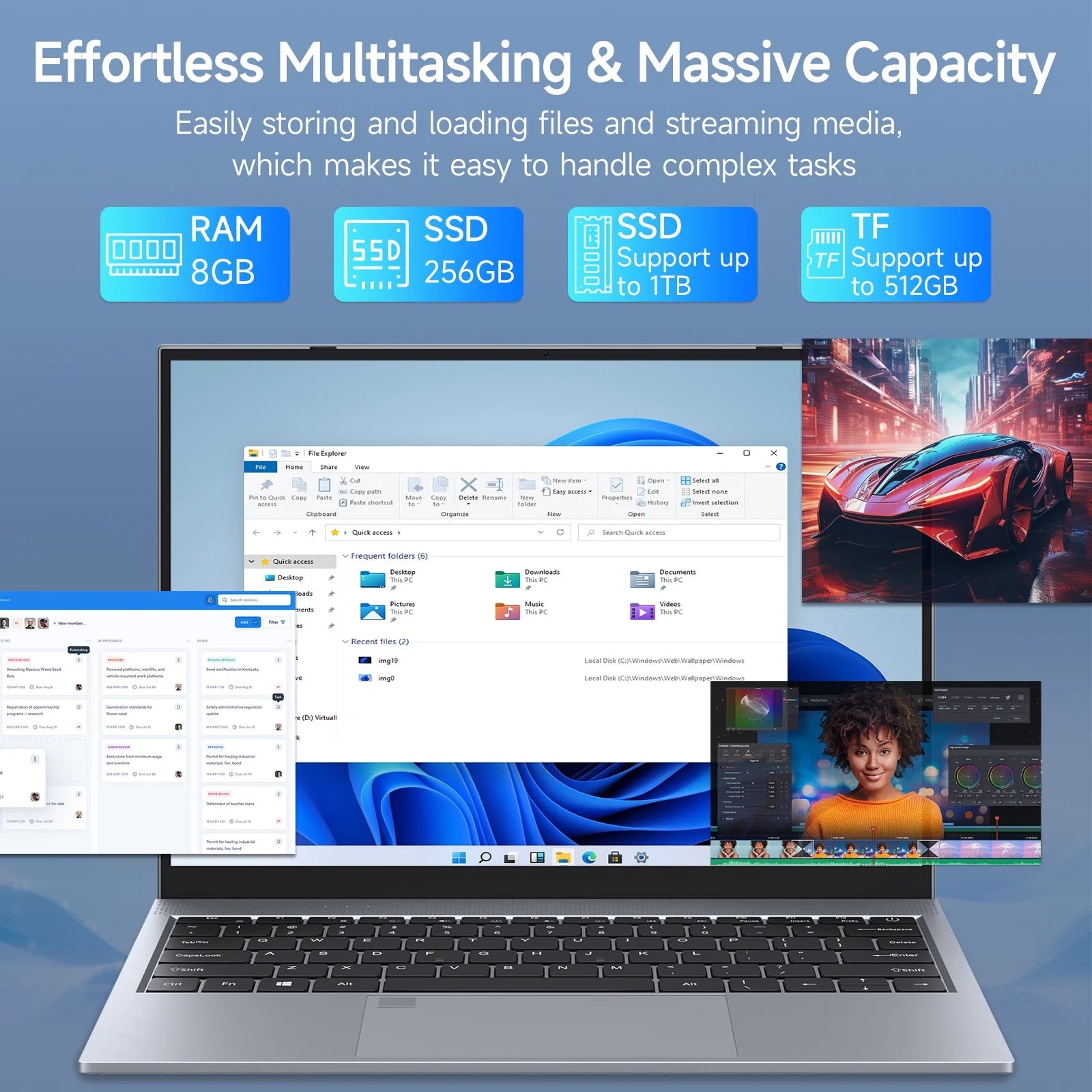 13.5" Windows 11 Pro Business Laptop, 8GB RAM 256GB SSD, Intel Core I3 1005G1, up to 3.4Ghz, 16:10 2.5K UHD Display Fingerprint Backlit Keyboard Wifi5 BT 5.0 for Student, Beginner, Gray