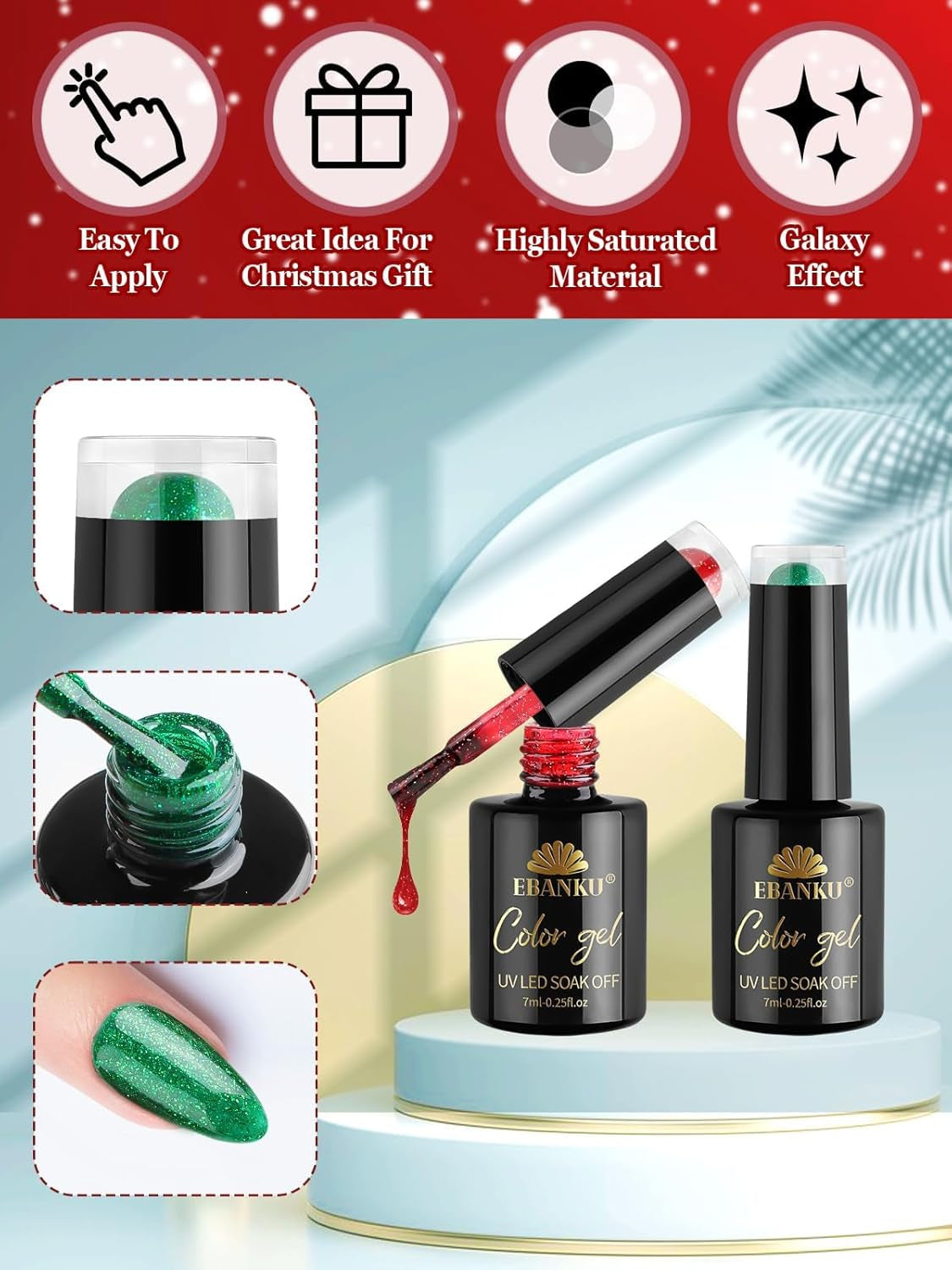 Gel Nail Polish Kit, 12 Colors Gel Polish Kit Red Green Gel Polish Glitter Blue Silver Gel Polish Set Christmas Nail Polish Kit DIY Manicure Set for Holiday Nail Art Decoration