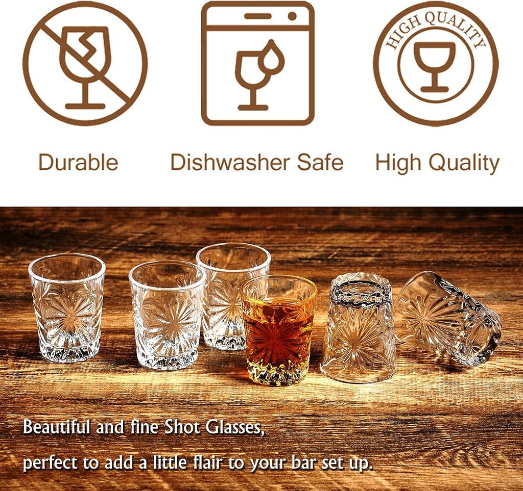 Mini Shot Glass Set of 6 - Clear Tasting Glasses, 1.75Oz Each