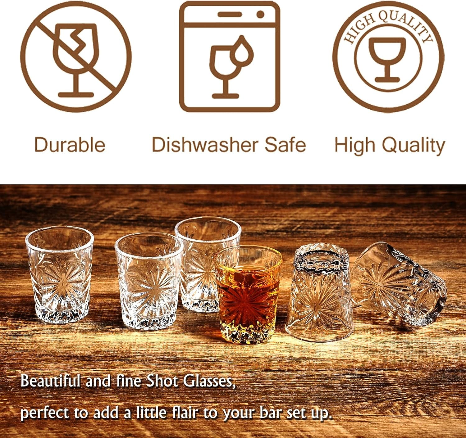 Mini Shot Glass Set of 6 - Clear Tasting Glasses, 1.75Oz Each