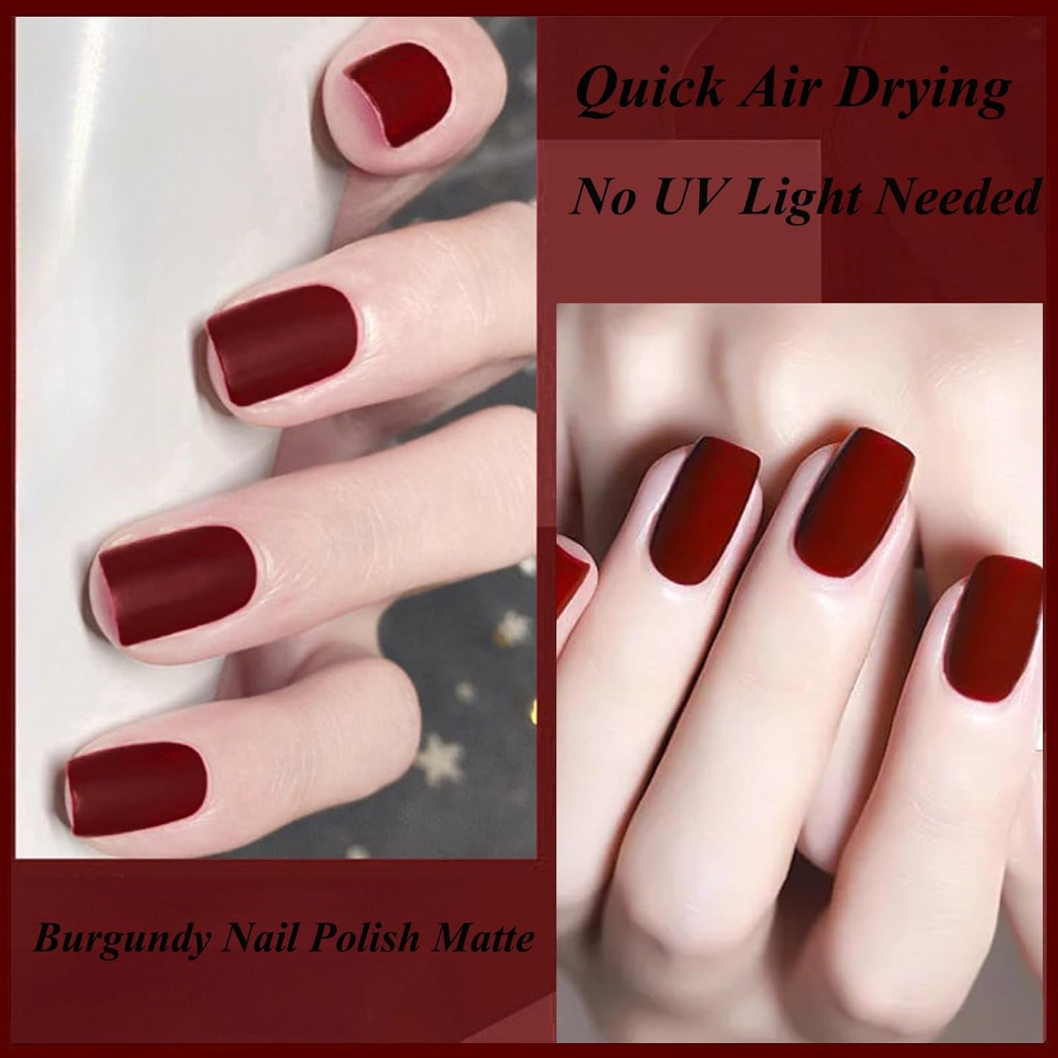 Dark Red Matte Nail Polish - Quick Dry Frosted Cherry Red Gel Nail Polish, Velvet Finish, Cruelty Free