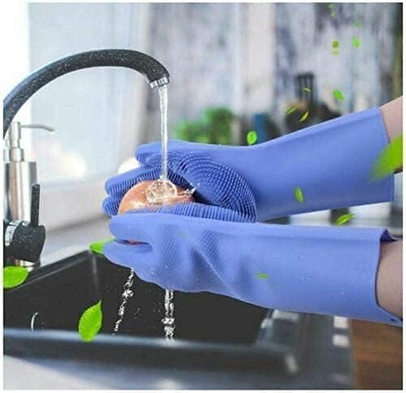 Cleaning Gloves Dishwashing Cleaning Scrubber Glove for Housework, Kitchen, Bathroom Cleaning 1 Pair (13.6" Large)
