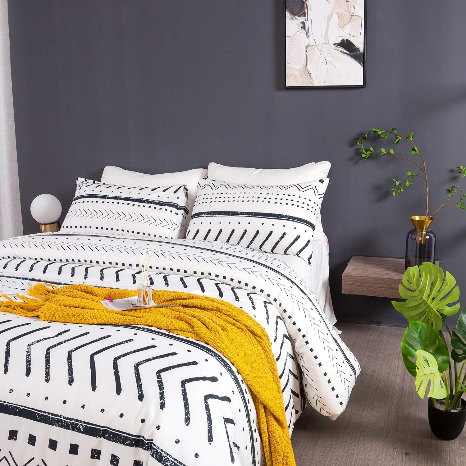 Black and White Striped Comforter Set King - Farmhouse Boho Bedding Geometric Bohemian for Men Women - Soft Cozy Bed Set