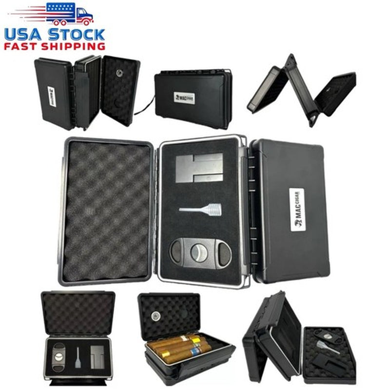 Cigar Case Box Travel Humidor Double Sided Cutter Stand Hygrometer 5 or 10 Cigar