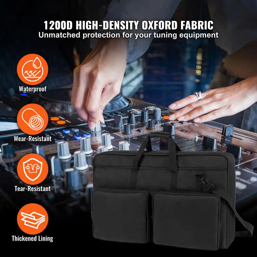 Padded DJ Mixer Gig Bag, 1200D Oxford Fabric, with Storage Pocket, 4.92 Ft. Removable Strap Black plus Orange
