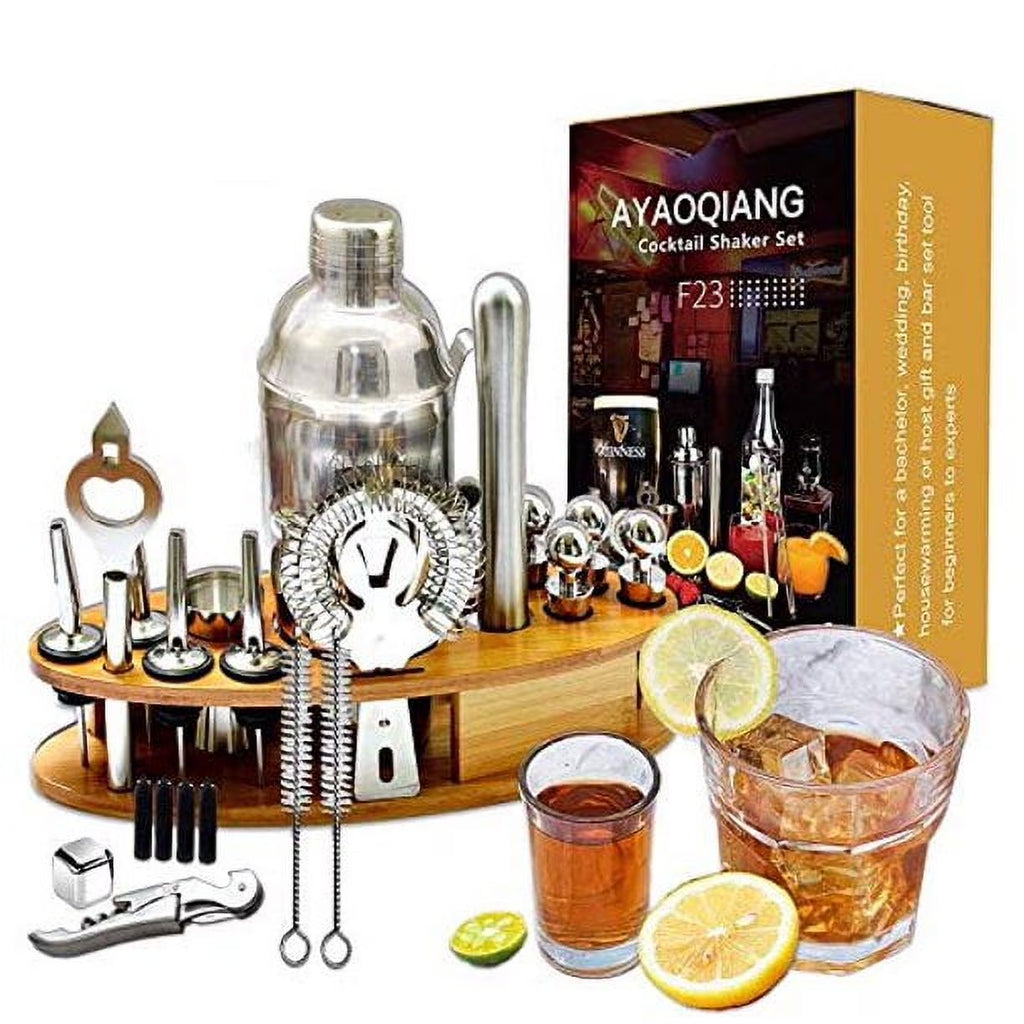 Cocktail Shaker Set with Stand, 24 Pcs 750Ml Stainless Steel Cocktail Bartender Kit with Stand,Perfect Home Bartending Kit and Martini Cocktail Shaker Set for an Awesome Drink Mixing