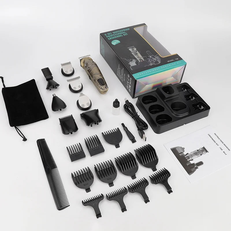 Beard Trimmer and Electric Razor Multifunction Kit, 26 Piece, Gold