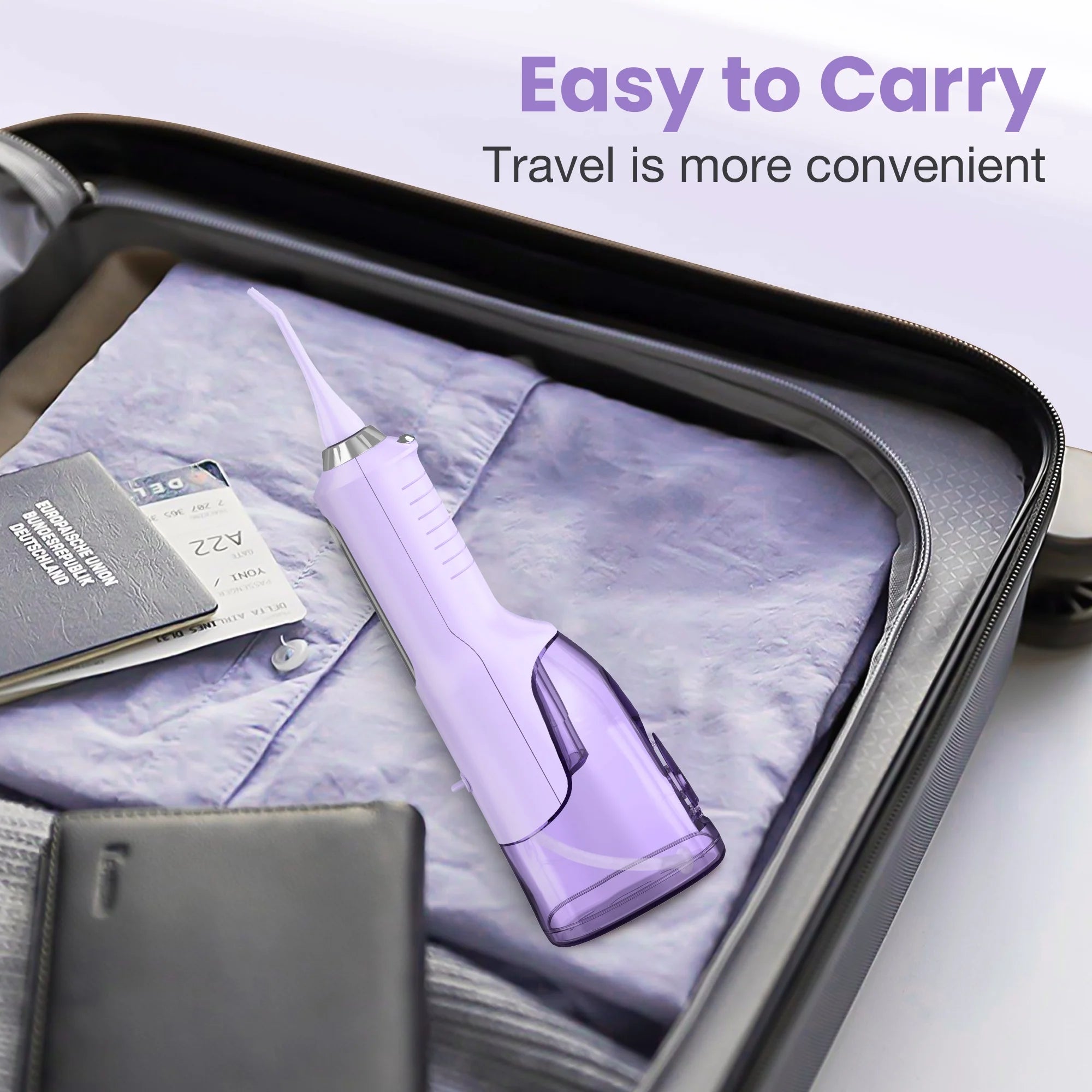 Cordless Water Flosser Dental Teeth Cleaner, Professional 270ML Tank USB Rechargeable Dental Oral Irrigator for Home and Travel, 5 Modes 5 Jet Tips, IPX7 Waterproof, Easy-To-Clean,Purple