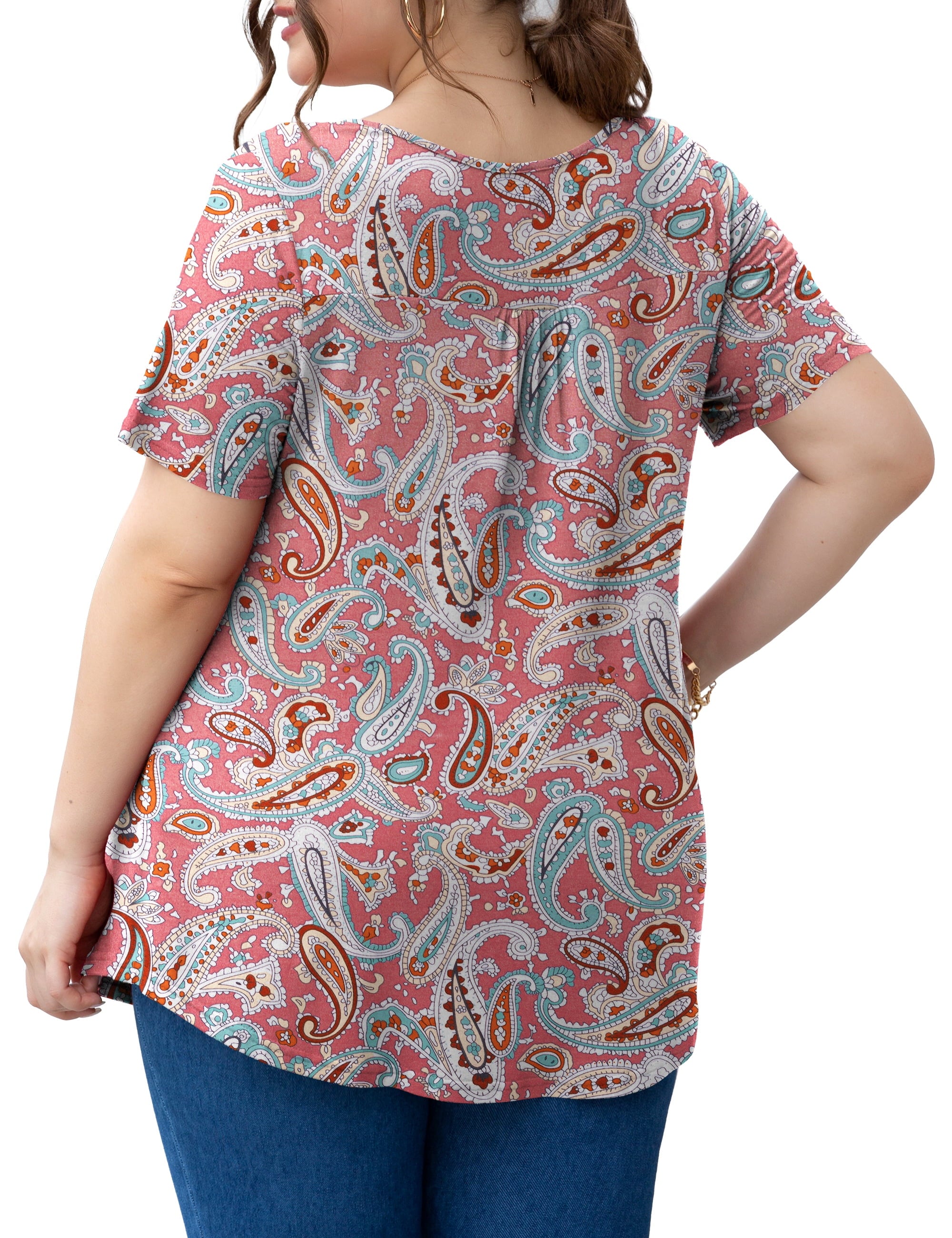 Women'S plus Size Tunic Tops Short Sleeve V Neck Casual Blouses M-4X