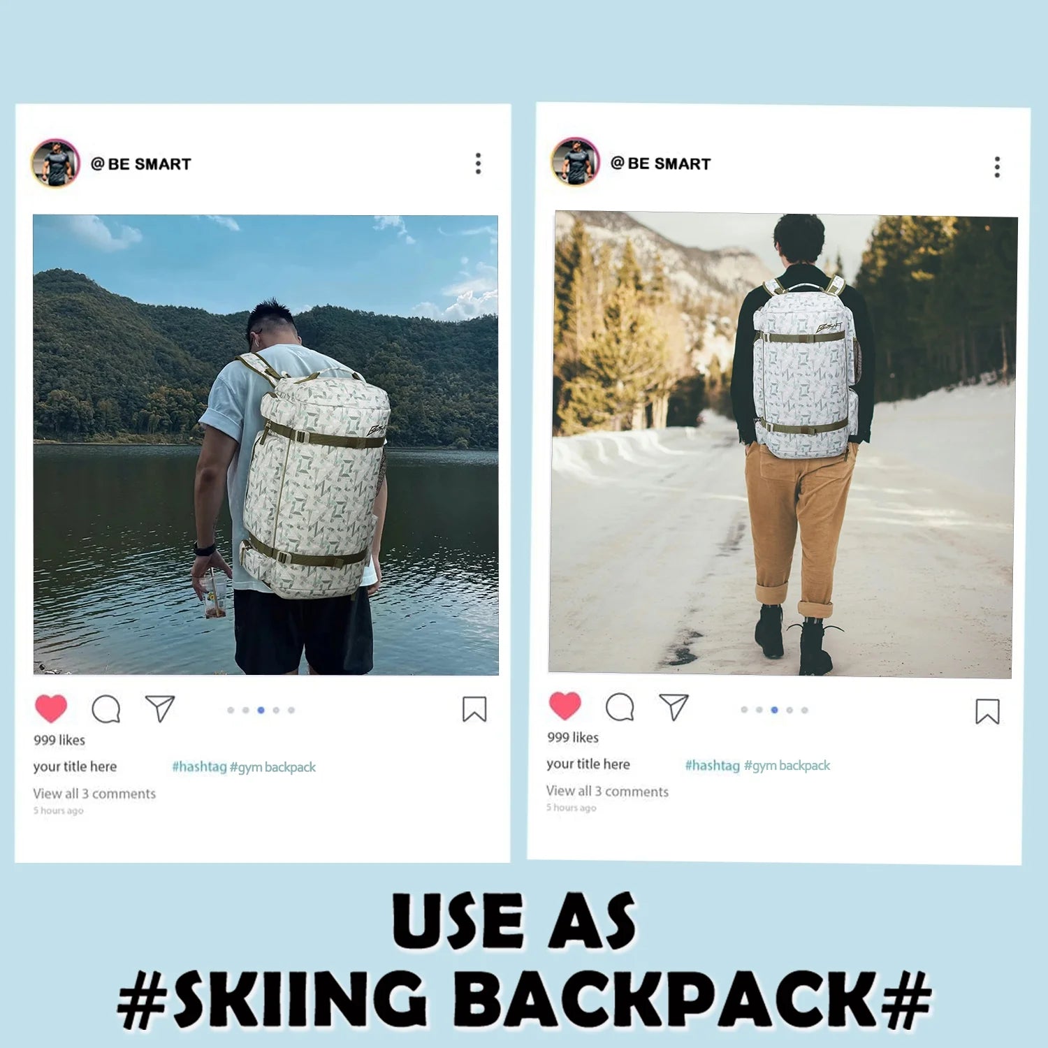 BE SMART 50L Extra Large Gym Backpack for Men, Big Gym Bag with Shoes Compartment, Waterproof Heavy Duty Duffel Bags, Men'S Workout Backpacks for Outdoor Sport,Hiking,Camping (XL)