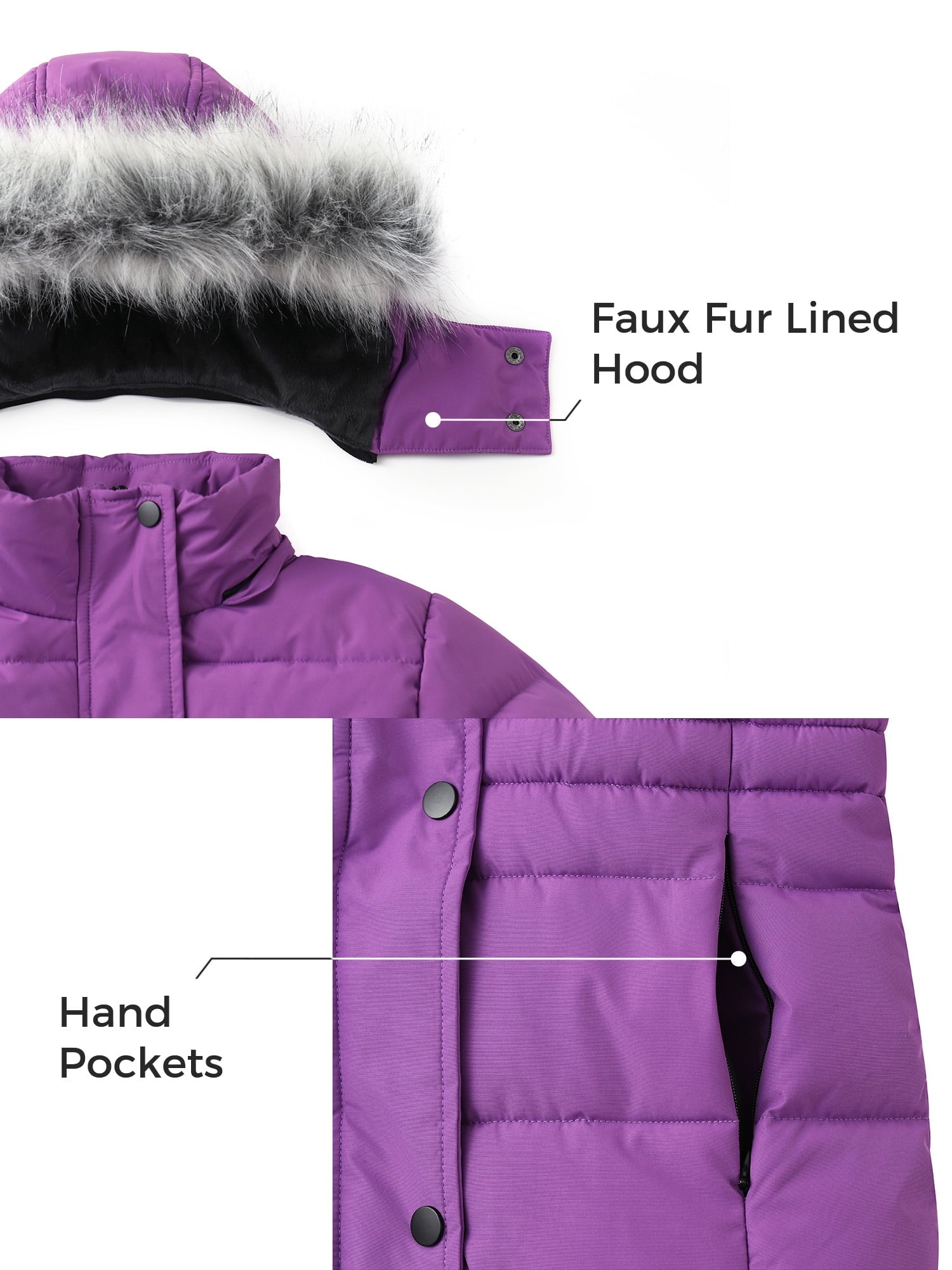 Girls' Winter Jacket Waterproof Winter Coat Insulated Puffer Jacket Purple 10/12