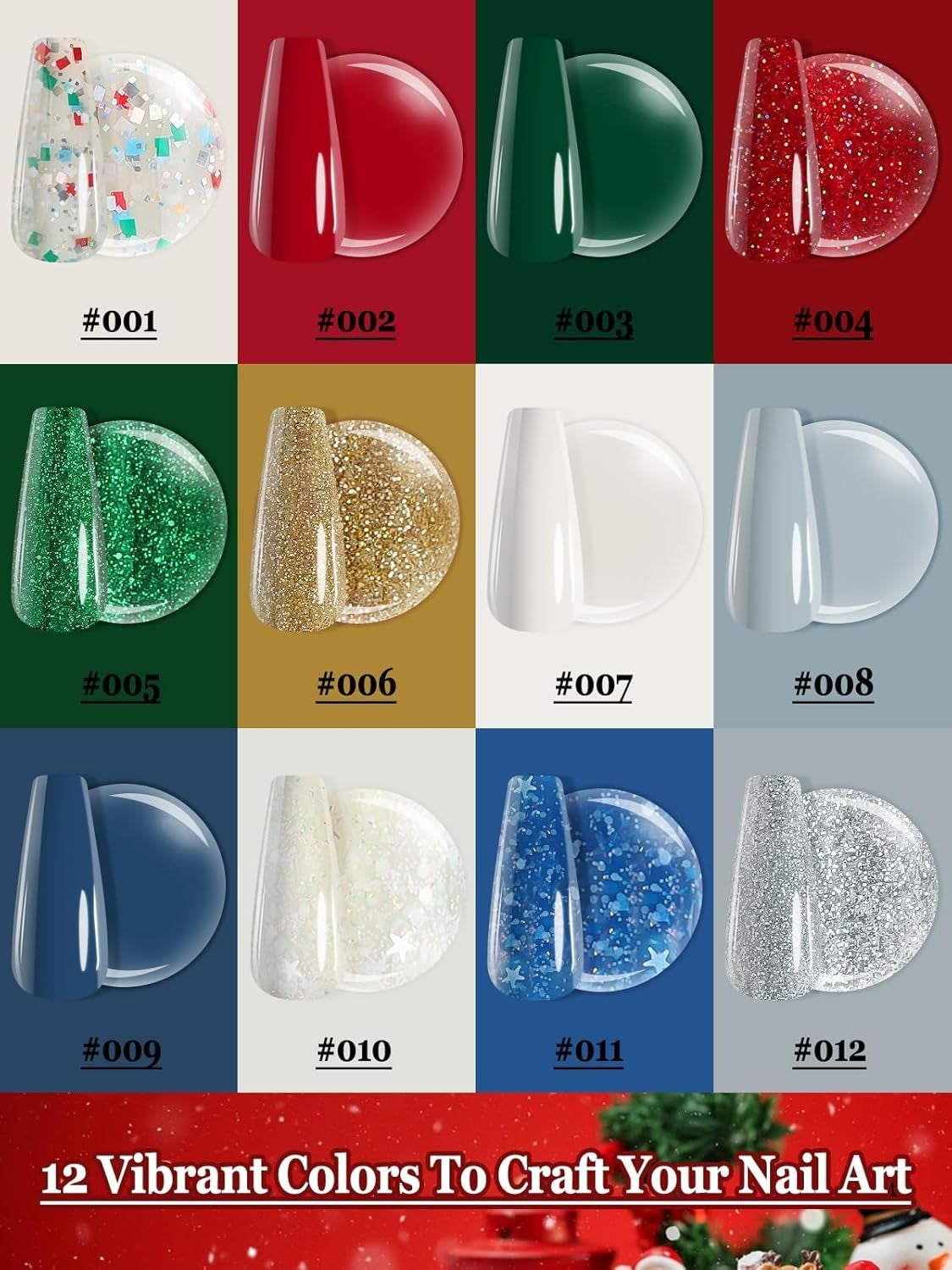 Gel Nail Polish Kit, 12 Colors Gel Polish Kit Red Green Gel Polish Glitter Blue Silver Gel Polish Set Christmas Nail Polish Kit DIY Manicure Set for Holiday Nail Art Decoration