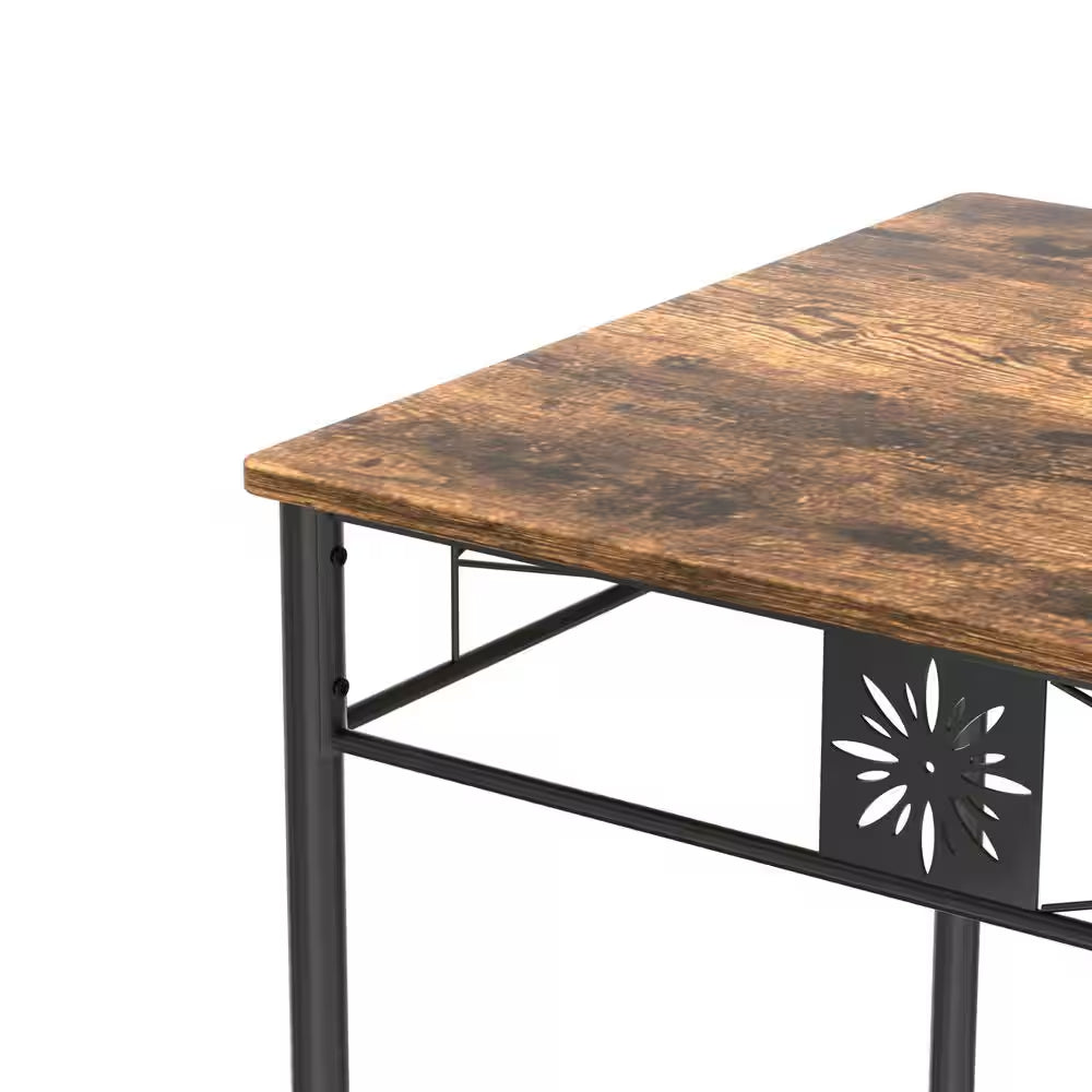 5-Piece Dining Table Set Wooden Kitchen Table 1 Table 4 Chairs Metal Legs, Rectangular Dining Table Sets，42.1"L, Brown