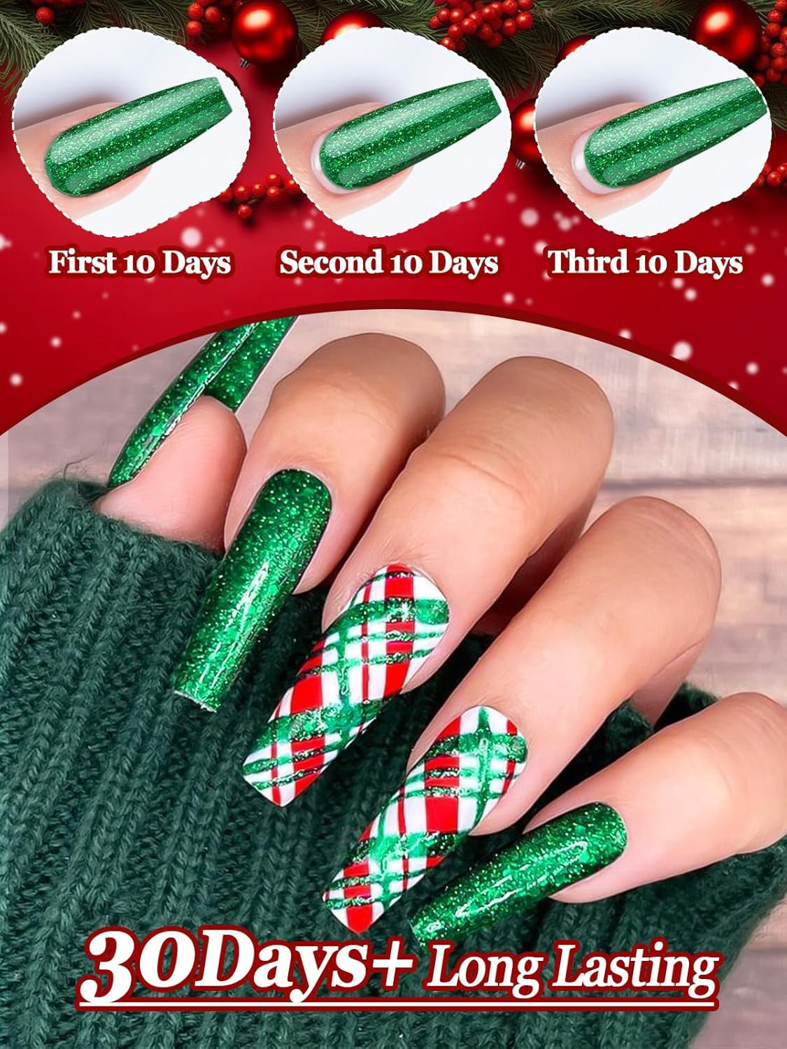 Gel Nail Polish Kit, 12 Colors Gel Polish Kit Red Green Gel Polish Glitter Blue Silver Gel Polish Set Christmas Nail Polish Kit DIY Manicure Set for Holiday Nail Art Decoration
