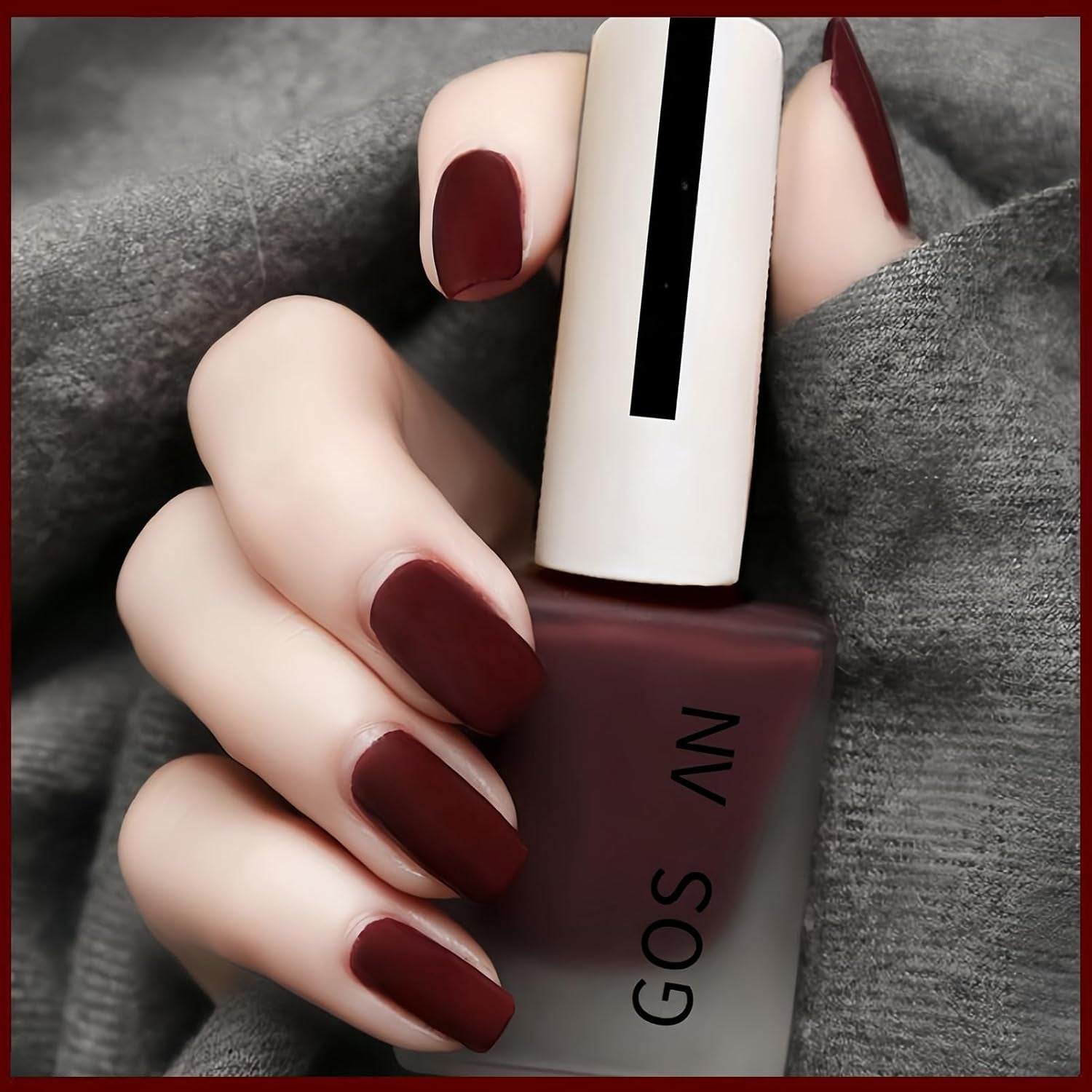 Dark Red Matte Nail Polish - Quick Dry Frosted Cherry Red Gel Nail Polish, Velvet Finish, Cruelty Free