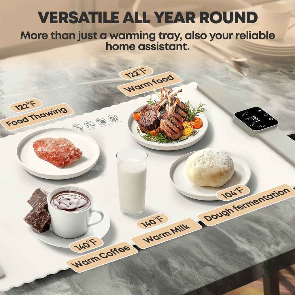 Electric Warming Tray, Warming Mat for Food , Portable Large Food Warmers Mat for Buffets Parties,Full Surface Fast Heating,5 Temperature Setting,White