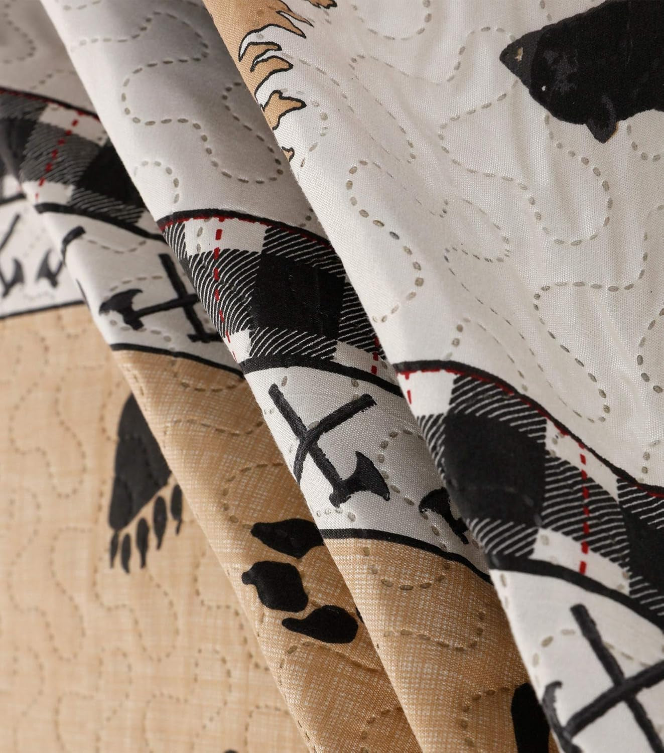 Rustic Quilt Bedding Set King Size Bedspread Coverlet Country Quilts Lodge Cabin Bedding Black White Buffalo Plaid Quilts Forest Elk Moose Lightweight Reversible Quilt Bed Spread with 2 Pillow Shams