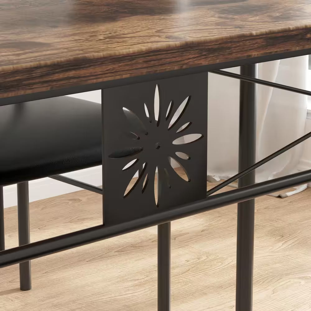 5-Piece Dining Table Set Wooden Kitchen Table 1 Table 4 Chairs Metal Legs, Rectangular Dining Table Sets，42.1"L, Brown