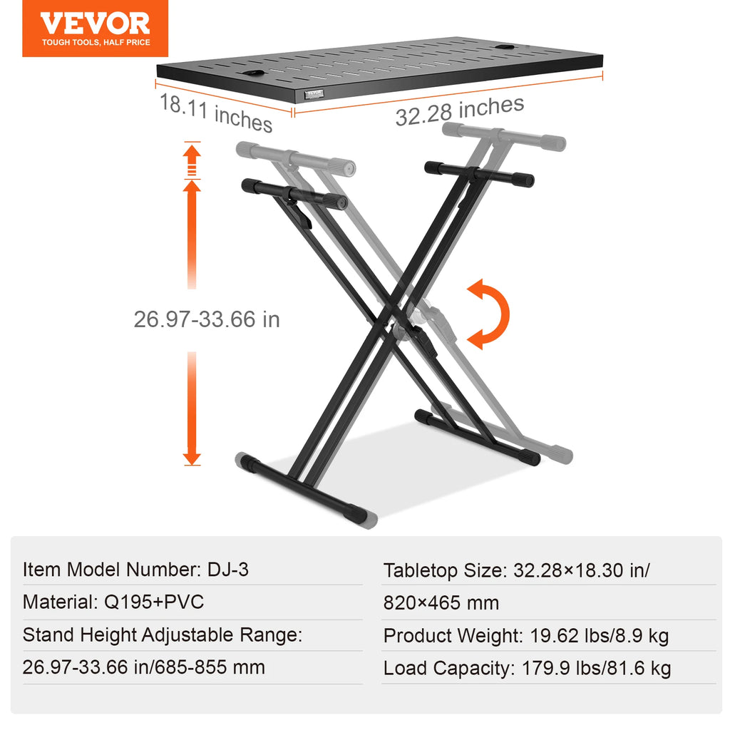 Succebuy DJ Table Stand 32" X 20" Portable Laptop and Controller Foldable Double-X Braced Keyboard Stand Tabletop Audio Mixer