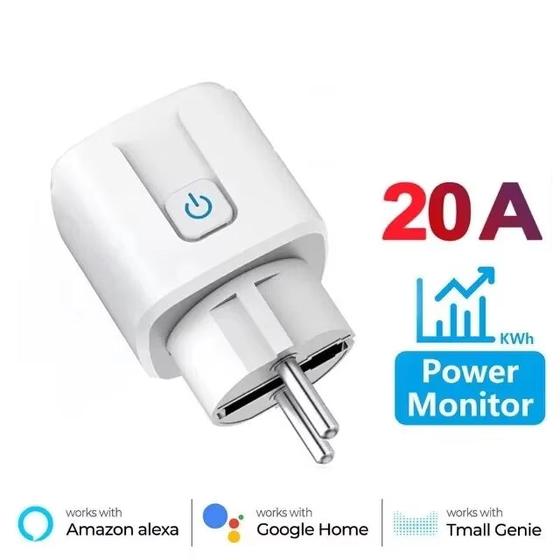 Tuya 16A 20A EU Smart Socket Wifi Smart Plug with Power Monitoring Timing Function Voice Control Alexa Google Assitant