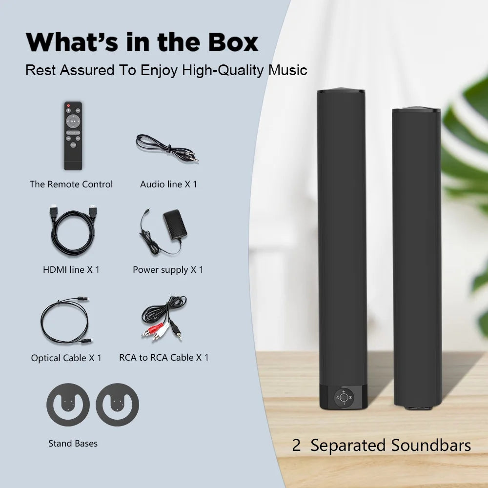 Sound Bar for TV 2 in 1 Separable Bluetooth Soundbar Home Theater Speakers with Arc/Optical/Aux Connect