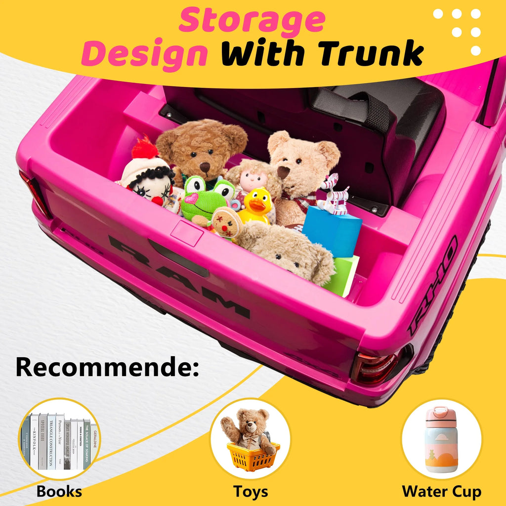RAM 1500 Ride on Car Toy for Kids, 12V Powered Ride on Truck Toy with Remote Control, 4 Wheel Suspension, Safety Belt, Music, Bluetooth, LED Lights, Electric Cars for 3-5 Yrs Boy Girl, Pink