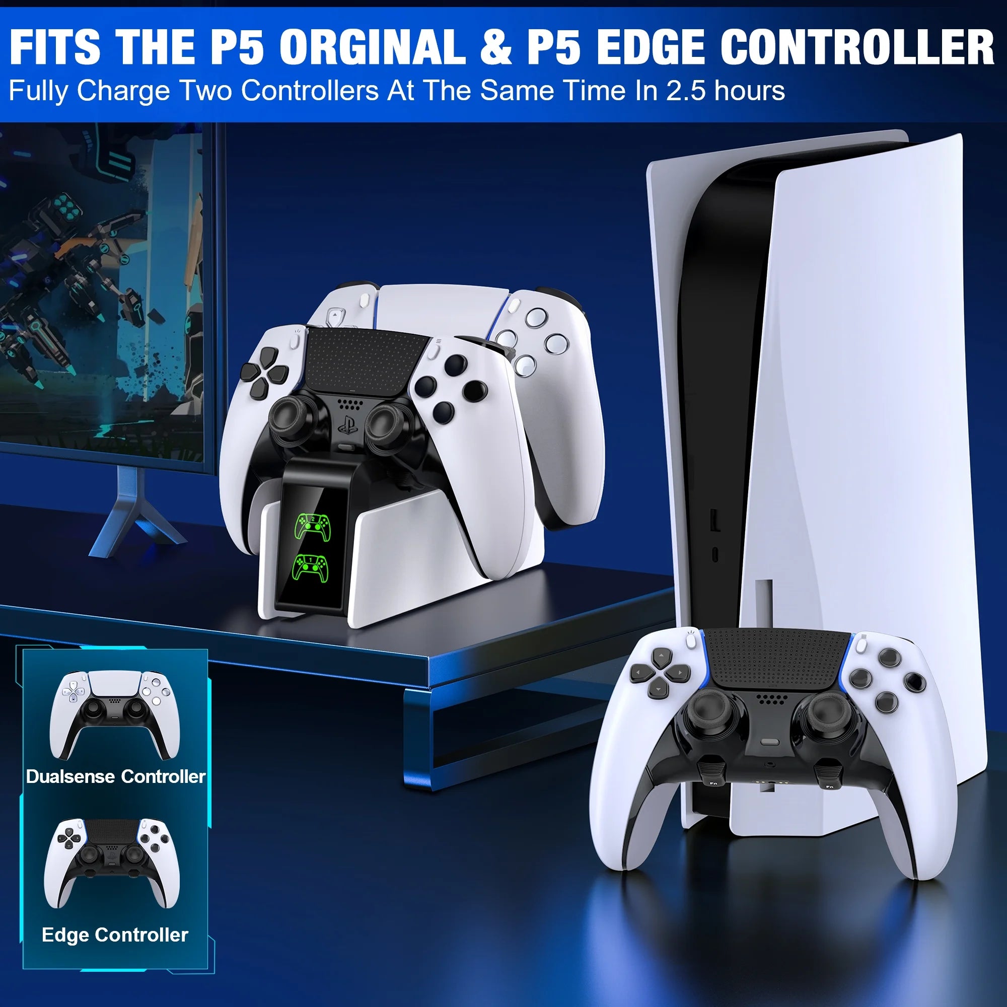 PS5 Controller Charger,  Charging Station with Fast Charging for PS5 Controller Accessories,White