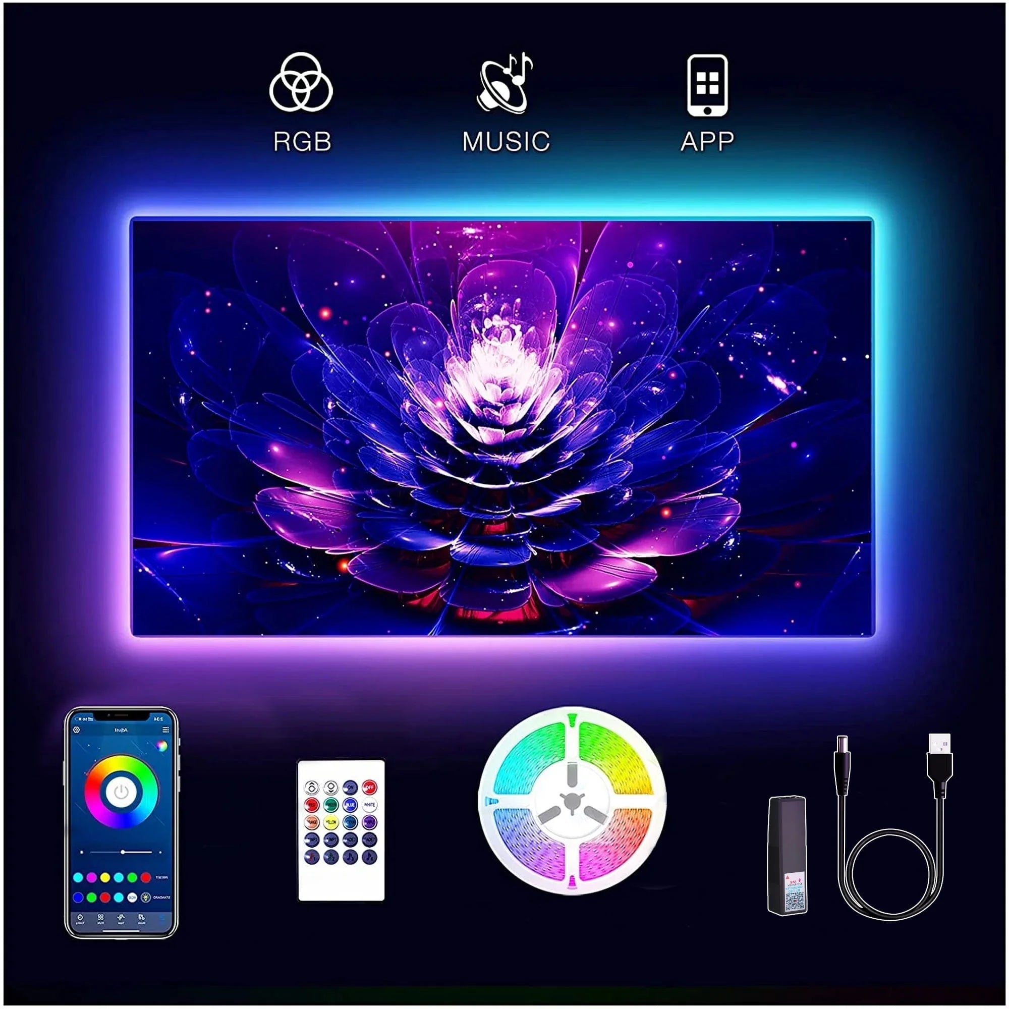 TV LED Backlights, Smart Led Strip Lights 15 Feet for 65-75In Tv, USB Backlight Kit with Remote 5050 RGB Bias Mood Lamp for Bedroom, Room HDTV