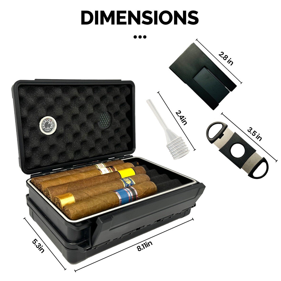 Cigar Case Box Travel Humidor Double Sided Cutter Stand Hygrometer 5 or 10 Cigar