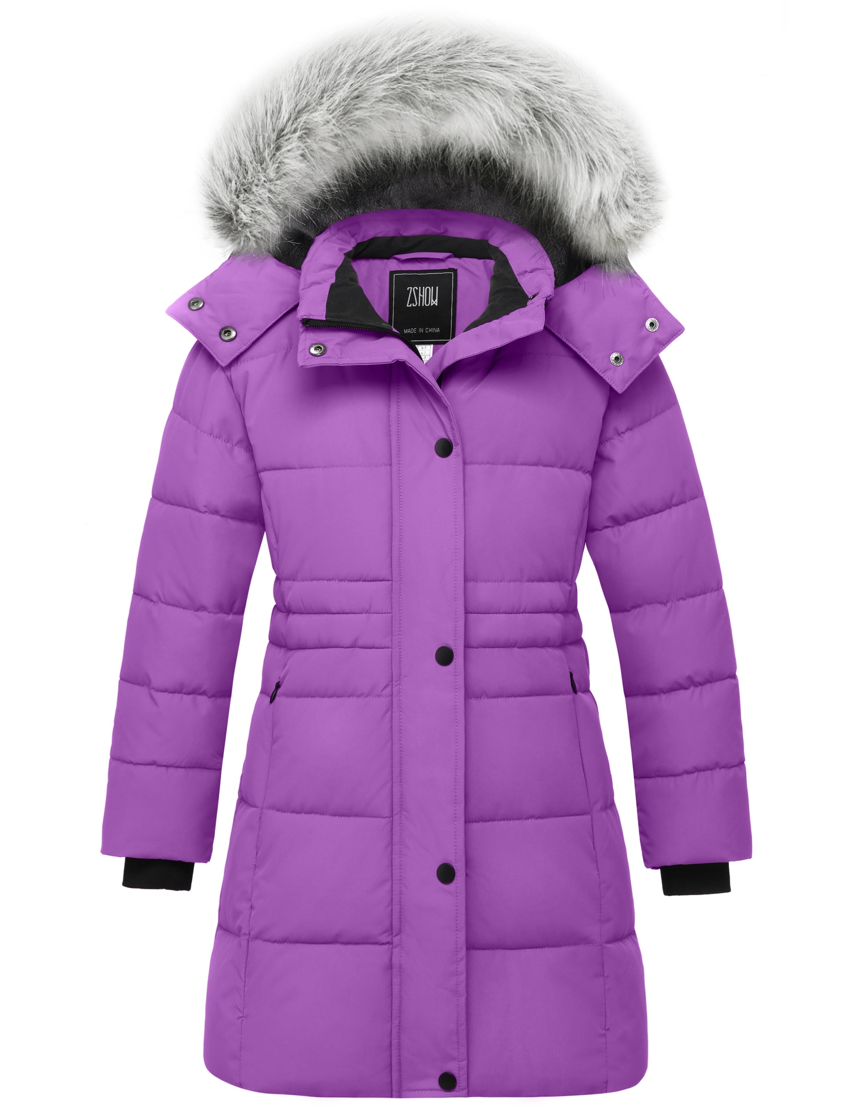 Girls' Winter Jacket Waterproof Winter Coat Insulated Puffer Jacket Purple 10/12