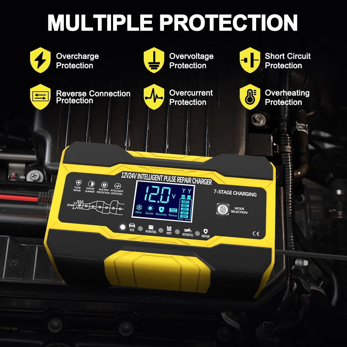 Battery Charger 10-Amp 12V and 24V Fully-Automatic Smart Car Battery Charger, Battery Maintainer Trickle Charger, Battery Charger with Temperature Compensation for Truck Motorcycle Lawn Mower Boat
