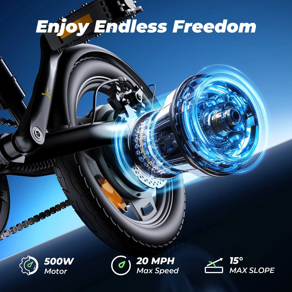 14" Foldable Electric Bicycle for Adults,500W 36V/7.8Ah Electric Bike,Lcd,20Mph Commuter E Bike for Teen, UL 2849