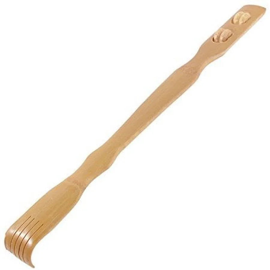 New 18" Bamboo Wood Back Scratcher with 2 Rollers -Back Scratcher Massage Tool