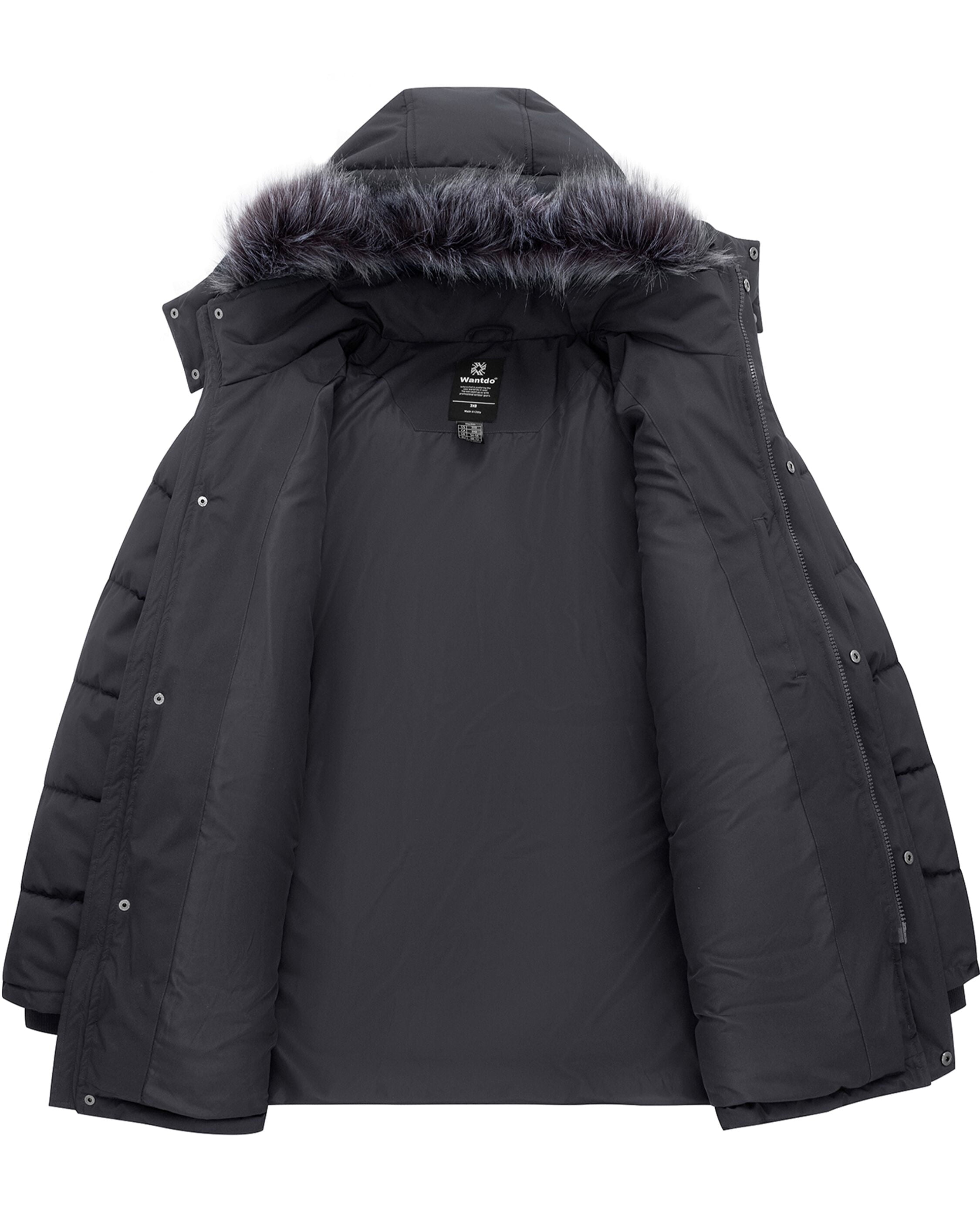 Men'S plus Size Recycled Winter Parka Jacket Outerwear Insulated Quilted Winter Coat with Faux Fur Hood Dark Gray 3XL