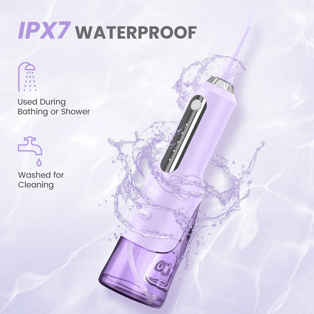 Cordless Water Flosser Dental Teeth Cleaner, Professional 270ML Tank USB Rechargeable Dental Oral Irrigator for Home and Travel, 5 Modes 5 Jet Tips, IPX7 Waterproof, Easy-To-Clean,Purple