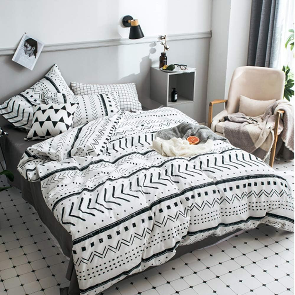 Black and White Striped Comforter Set King - Farmhouse Boho Bedding Geometric Bohemian for Men Women - Soft Cozy Bed Set