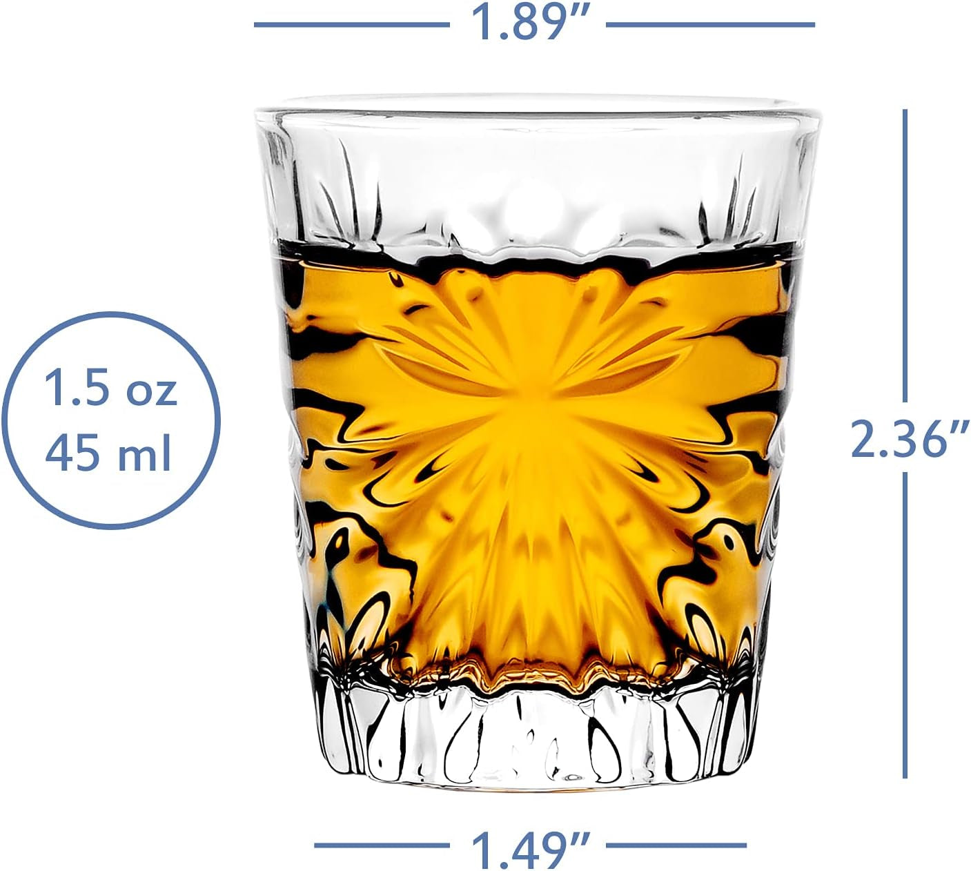 Mini Shot Glass Set of 6 - Clear Tasting Glasses, 1.75Oz Each