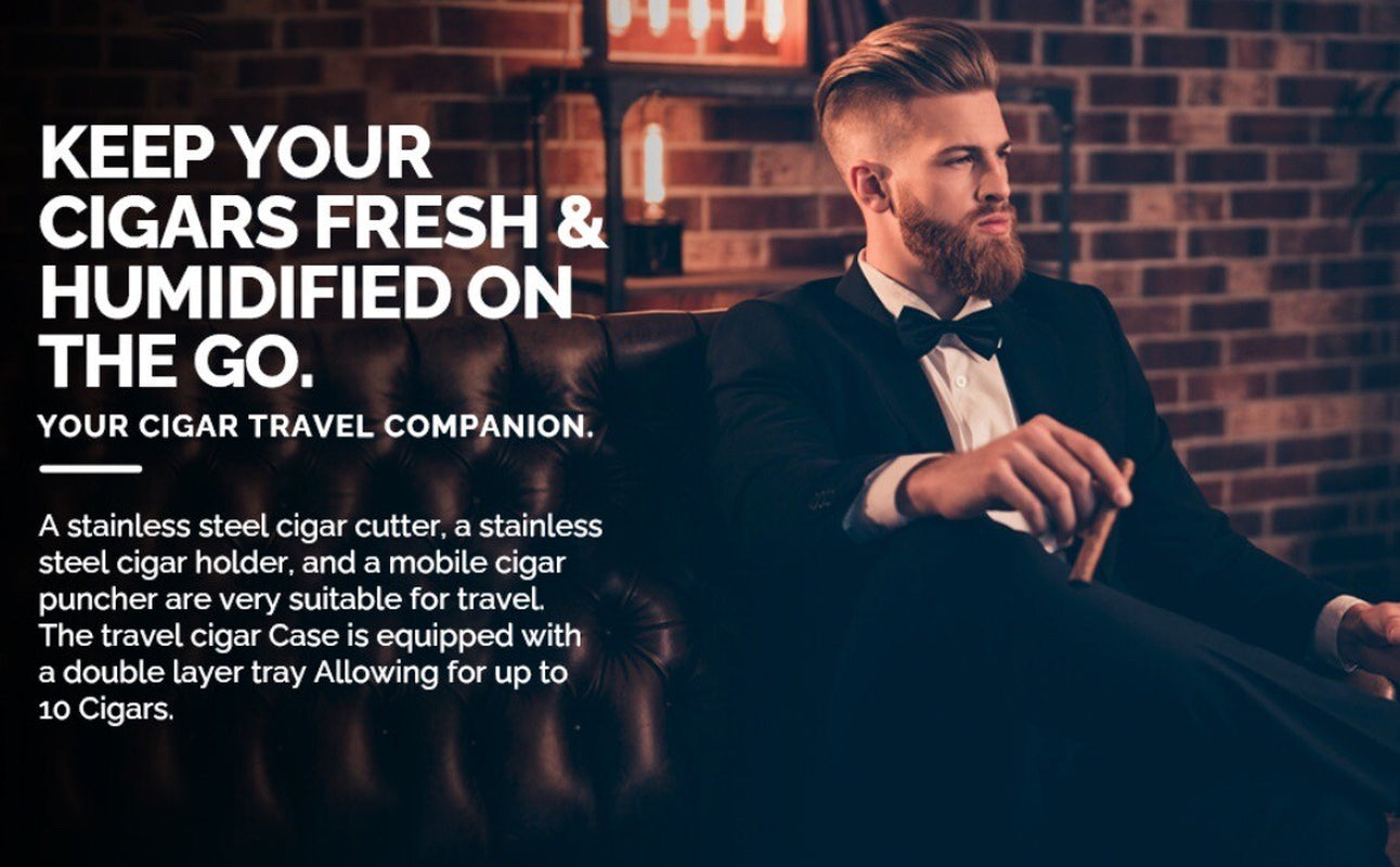 Cigar Case Box Travel Humidor Double Sided Cutter Stand Hygrometer 5 or 10 Cigar