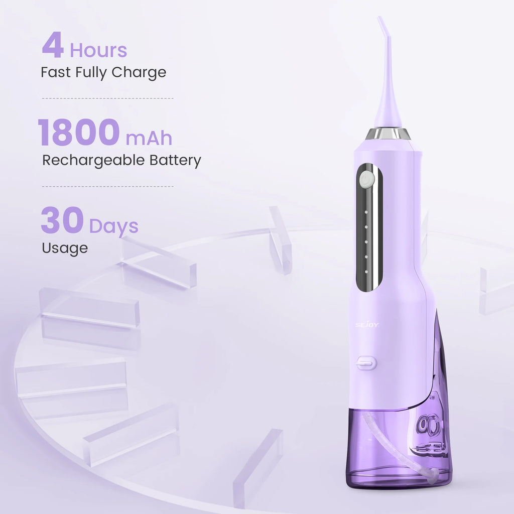 Cordless Water Flosser Dental Teeth Cleaner, Professional 270ML Tank USB Rechargeable Dental Oral Irrigator for Home and Travel, 5 Modes 5 Jet Tips, IPX7 Waterproof, Easy-To-Clean,Purple