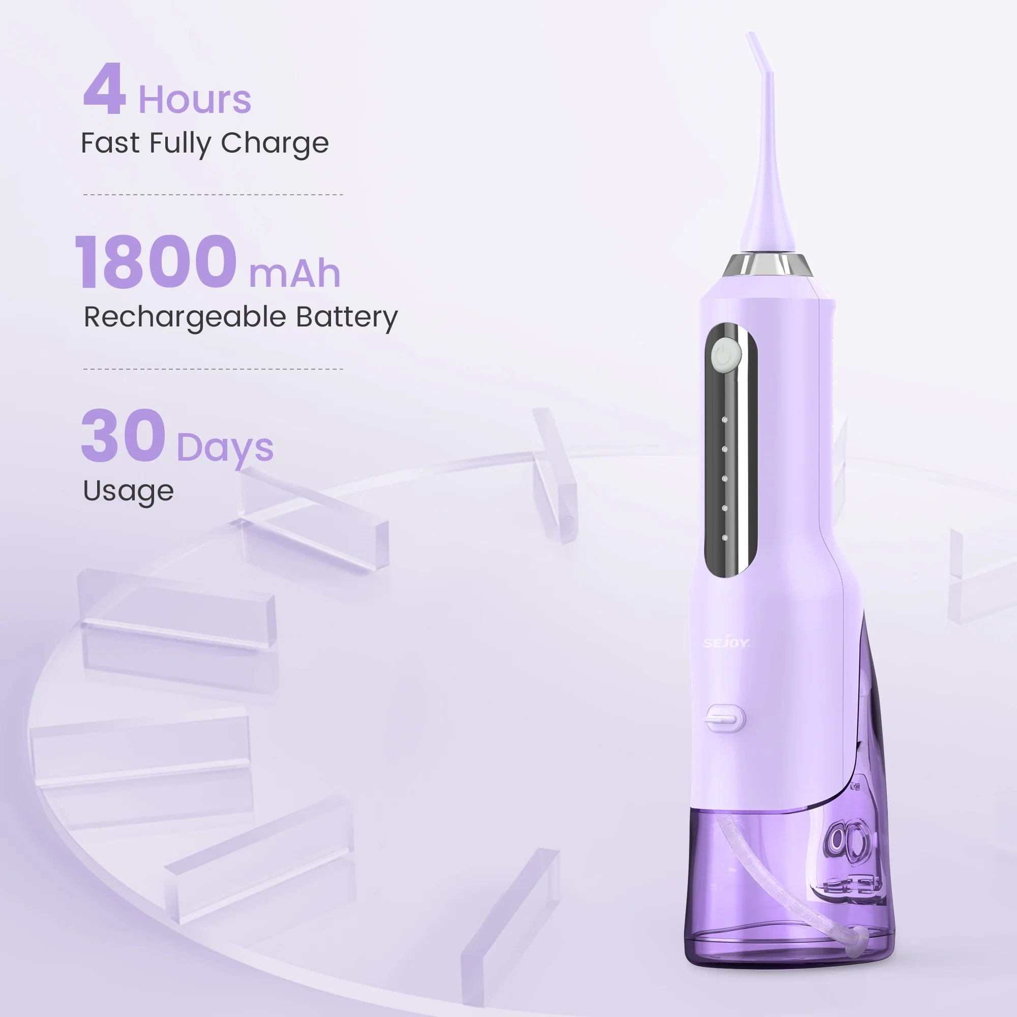 Cordless Water Flosser Dental Teeth Cleaner, Professional 270ML Tank USB Rechargeable Dental Oral Irrigator for Home and Travel, 5 Modes 5 Jet Tips, IPX7 Waterproof, Easy-To-Clean,Purple