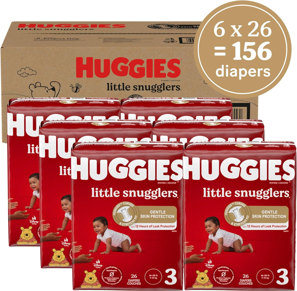 Baby Diapers Size 3 (16-28 Lbs), 156Ct,  Little Snugglers
