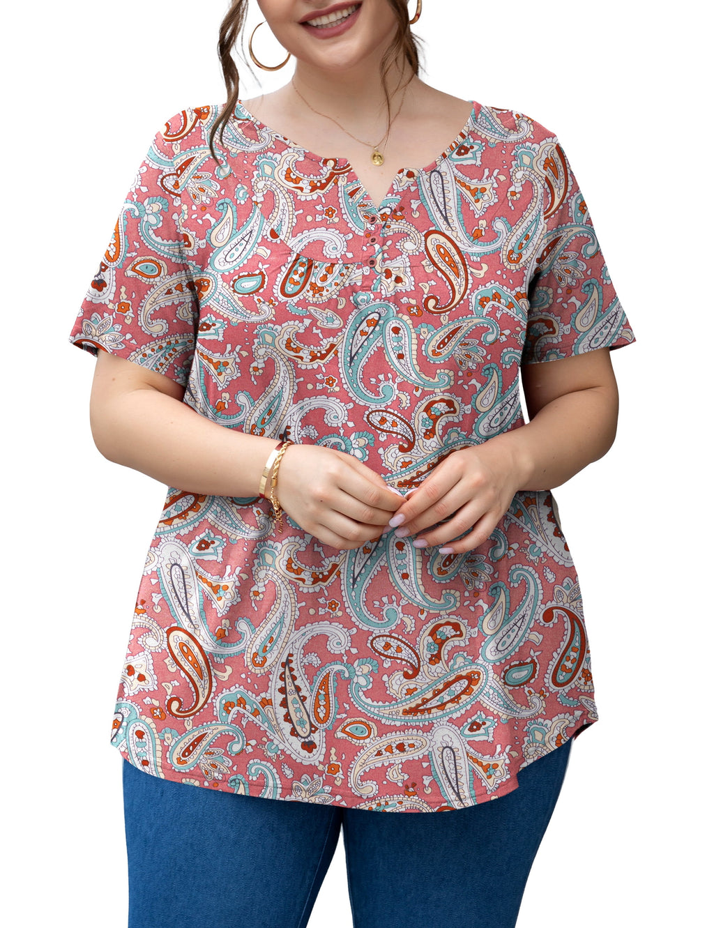 Women'S plus Size Tunic Tops Short Sleeve V Neck Casual Blouses M-4X