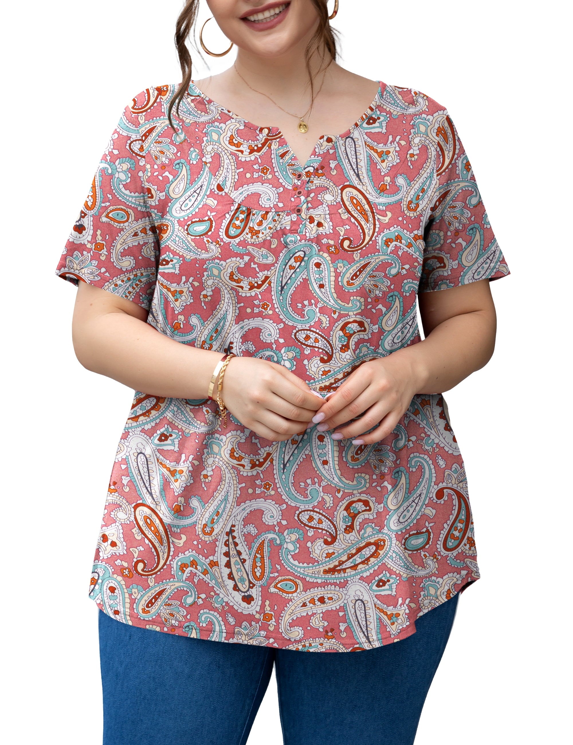 Women'S plus Size Tunic Tops Short Sleeve V Neck Casual Blouses M-4X