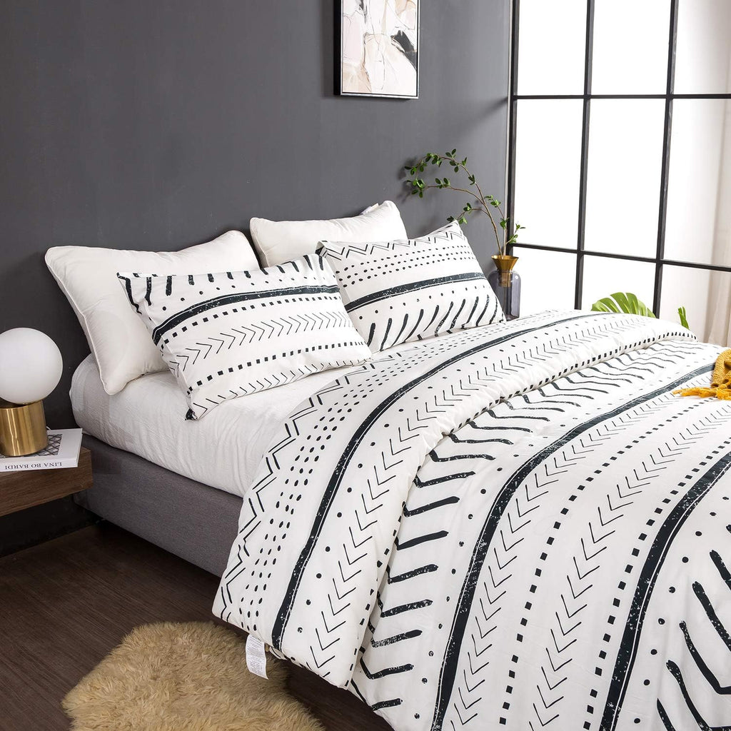 Black and White Striped Comforter Set King - Farmhouse Boho Bedding Geometric Bohemian for Men Women - Soft Cozy Bed Set